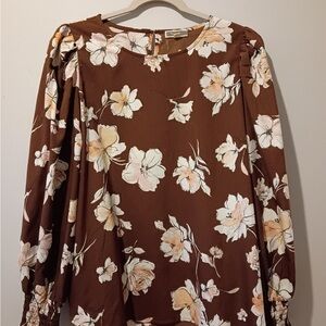 Pleione Brown Floral Blouse